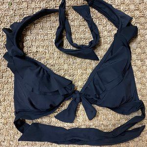 BLACK SWIM TOP HALTER RUFFLED